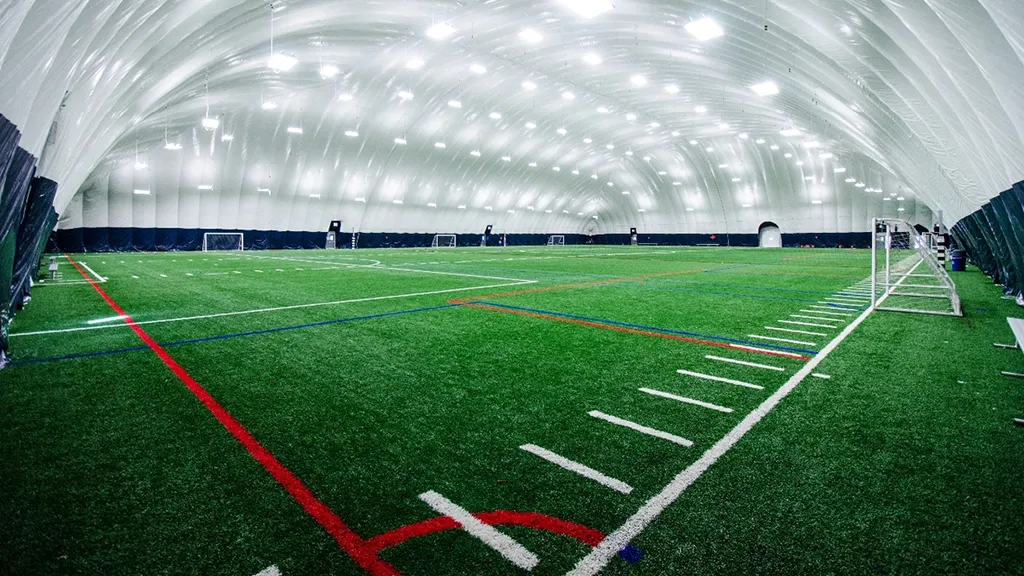 The view from the corner of an indoor soccer facility build by 39 Seven.