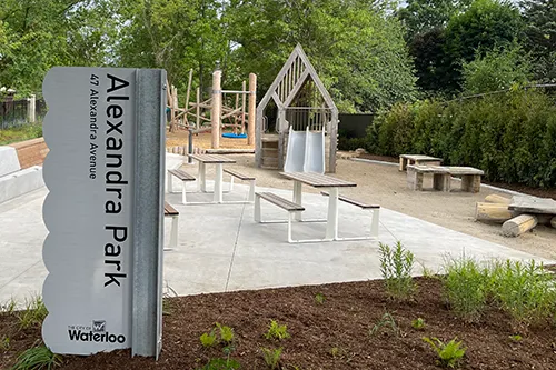 A park and playground built by 39 Seven in Waterloo, ON.